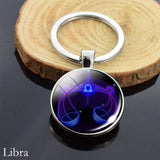 12 Constellation Sign Crystal Ball Keychain Scorpio Leo Pisces Zodiac Glass Sphere Key Rings Birthday Gift for Women Men Pendant