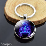 12 Constellation Sign Crystal Ball Keychain Scorpio Leo Pisces Zodiac Glass Sphere Key Rings Birthday Gift for Women Men Pendant