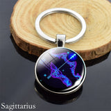 12 Constellation Sign Crystal Ball Keychain Scorpio Leo Pisces Zodiac Glass Sphere Key Rings Birthday Gift for Women Men Pendant
