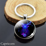 12 Constellation Sign Crystal Ball Keychain Scorpio Leo Pisces Zodiac Glass Sphere Key Rings Birthday Gift for Women Men Pendant
