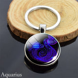 12 Constellation Sign Crystal Ball Keychain Scorpio Leo Pisces Zodiac Glass Sphere Key Rings Birthday Gift for Women Men Pendant