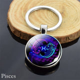 12 Constellation Sign Crystal Ball Keychain Scorpio Leo Pisces Zodiac Glass Sphere Key Rings Birthday Gift for Women Men Pendant
