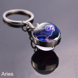 12 Constellation Sign Crystal Ball Keychain Scorpio Leo Pisces Zodiac Glass Sphere Key Rings Birthday Gift for Women Men Pendant