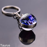 12 Constellation Sign Crystal Ball Keychain Scorpio Leo Pisces Zodiac Glass Sphere Key Rings Birthday Gift for Women Men Pendant