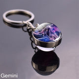 12 Constellation Sign Crystal Ball Keychain Scorpio Leo Pisces Zodiac Glass Sphere Key Rings Birthday Gift for Women Men Pendant