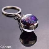 12 Constellation Sign Crystal Ball Keychain Scorpio Leo Pisces Zodiac Glass Sphere Key Rings Birthday Gift for Women Men Pendant