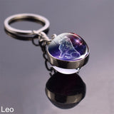 12 Constellation Sign Crystal Ball Keychain Scorpio Leo Pisces Zodiac Glass Sphere Key Rings Birthday Gift for Women Men Pendant