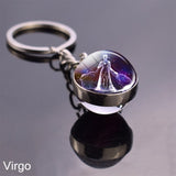 12 Constellation Sign Crystal Ball Keychain Scorpio Leo Pisces Zodiac Glass Sphere Key Rings Birthday Gift for Women Men Pendant