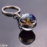 12 Constellation Sign Crystal Ball Keychain Scorpio Leo Pisces Zodiac Glass Sphere Key Rings Birthday Gift for Women Men Pendant
