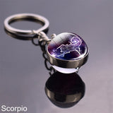 12 Constellation Sign Crystal Ball Keychain Scorpio Leo Pisces Zodiac Glass Sphere Key Rings Birthday Gift for Women Men Pendant