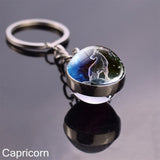 12 Constellation Sign Crystal Ball Keychain Scorpio Leo Pisces Zodiac Glass Sphere Key Rings Birthday Gift for Women Men Pendant