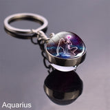 12 Constellation Sign Crystal Ball Keychain Scorpio Leo Pisces Zodiac Glass Sphere Key Rings Birthday Gift for Women Men Pendant