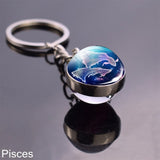 12 Constellation Sign Crystal Ball Keychain Scorpio Leo Pisces Zodiac Glass Sphere Key Rings Birthday Gift for Women Men Pendant