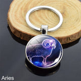12 Constellation Sign Crystal Ball Keychain Scorpio Leo Pisces Zodiac Glass Sphere Key Rings Birthday Gift for Women Men Pendant