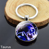 12 Constellation Sign Crystal Ball Keychain Scorpio Leo Pisces Zodiac Glass Sphere Key Rings Birthday Gift for Women Men Pendant