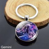 12 Constellation Sign Crystal Ball Keychain Scorpio Leo Pisces Zodiac Glass Sphere Key Rings Birthday Gift for Women Men Pendant