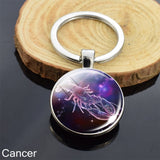 12 Constellation Sign Crystal Ball Keychain Scorpio Leo Pisces Zodiac Glass Sphere Key Rings Birthday Gift for Women Men Pendant