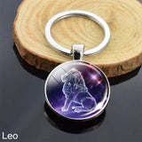 12 Constellation Sign Crystal Ball Keychain Scorpio Leo Pisces Zodiac Glass Sphere Key Rings Birthday Gift for Women Men Pendant