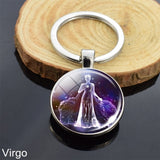 12 Constellation Sign Crystal Ball Keychain Scorpio Leo Pisces Zodiac Glass Sphere Key Rings Birthday Gift for Women Men Pendant
