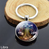 12 Constellation Sign Crystal Ball Keychain Scorpio Leo Pisces Zodiac Glass Sphere Key Rings Birthday Gift for Women Men Pendant