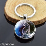 12 Constellation Sign Crystal Ball Keychain Scorpio Leo Pisces Zodiac Glass Sphere Key Rings Birthday Gift for Women Men Pendant