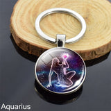 12 Constellation Sign Crystal Ball Keychain Scorpio Leo Pisces Zodiac Glass Sphere Key Rings Birthday Gift for Women Men Pendant