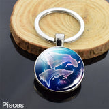 12 Constellation Sign Crystal Ball Keychain Scorpio Leo Pisces Zodiac Glass Sphere Key Rings Birthday Gift for Women Men Pendant