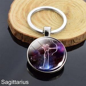 12 Constellation Sign Crystal Ball Keychain Scorpio Leo Pisces Zodiac Glass Sphere Key Rings Birthday Gift for Women Men Pendant