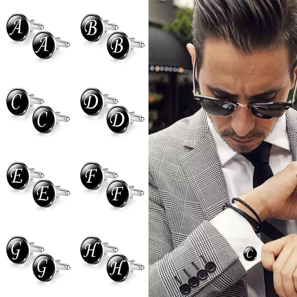 Jiayiqi Trendy Men Cufflinks A-Z Single Alphabet Shirt Cuff Button Business Cuff links Silver Color Male Cufflinks Wedding Gifts