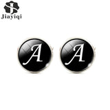 Jiayiqi Trendy Men Cufflinks A-Z Single Alphabet Shirt Cuff Button Business Cuff links Silver Color Male Cufflinks Wedding Gifts