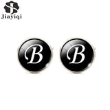 Jiayiqi Trendy Men Cufflinks A-Z Single Alphabet Shirt Cuff Button Business Cuff links Silver Color Male Cufflinks Wedding Gifts