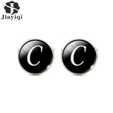 Jiayiqi Trendy Men Cufflinks A-Z Single Alphabet Shirt Cuff Button Business Cuff links Silver Color Male Cufflinks Wedding Gifts