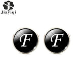Jiayiqi Trendy Men Cufflinks A-Z Single Alphabet Shirt Cuff Button Business Cuff links Silver Color Male Cufflinks Wedding Gifts
