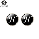 Jiayiqi Trendy Men Cufflinks A-Z Single Alphabet Shirt Cuff Button Business Cuff links Silver Color Male Cufflinks Wedding Gifts