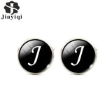 Jiayiqi Trendy Men Cufflinks A-Z Single Alphabet Shirt Cuff Button Business Cuff links Silver Color Male Cufflinks Wedding Gifts