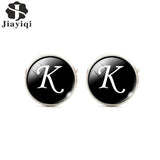 Jiayiqi Trendy Men Cufflinks A-Z Single Alphabet Shirt Cuff Button Business Cuff links Silver Color Male Cufflinks Wedding Gifts