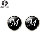 Jiayiqi Trendy Men Cufflinks A-Z Single Alphabet Shirt Cuff Button Business Cuff links Silver Color Male Cufflinks Wedding Gifts