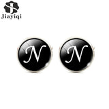 Jiayiqi Trendy Men Cufflinks A-Z Single Alphabet Shirt Cuff Button Business Cuff links Silver Color Male Cufflinks Wedding Gifts