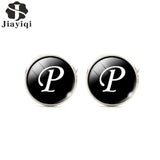 Jiayiqi Trendy Men Cufflinks A-Z Single Alphabet Shirt Cuff Button Business Cuff links Silver Color Male Cufflinks Wedding Gifts
