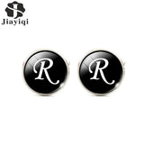 Jiayiqi Trendy Men Cufflinks A-Z Single Alphabet Shirt Cuff Button Business Cuff links Silver Color Male Cufflinks Wedding Gifts