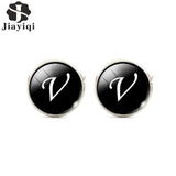 Jiayiqi Trendy Men Cufflinks A-Z Single Alphabet Shirt Cuff Button Business Cuff links Silver Color Male Cufflinks Wedding Gifts