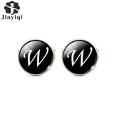 Jiayiqi Trendy Men Cufflinks A-Z Single Alphabet Shirt Cuff Button Business Cuff links Silver Color Male Cufflinks Wedding Gifts