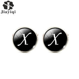 Jiayiqi Trendy Men Cufflinks A-Z Single Alphabet Shirt Cuff Button Business Cuff links Silver Color Male Cufflinks Wedding Gifts