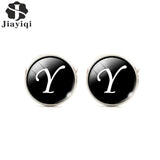 Jiayiqi Trendy Men Cufflinks A-Z Single Alphabet Shirt Cuff Button Business Cuff links Silver Color Male Cufflinks Wedding Gifts