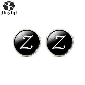 Jiayiqi Trendy Men Cufflinks A-Z Single Alphabet Shirt Cuff Button Business Cuff links Silver Color Male Cufflinks Wedding Gifts