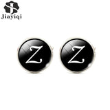 Jiayiqi Trendy Men Cufflinks A-Z Single Alphabet Shirt Cuff Button Business Cuff links Silver Color Male Cufflinks Wedding Gifts