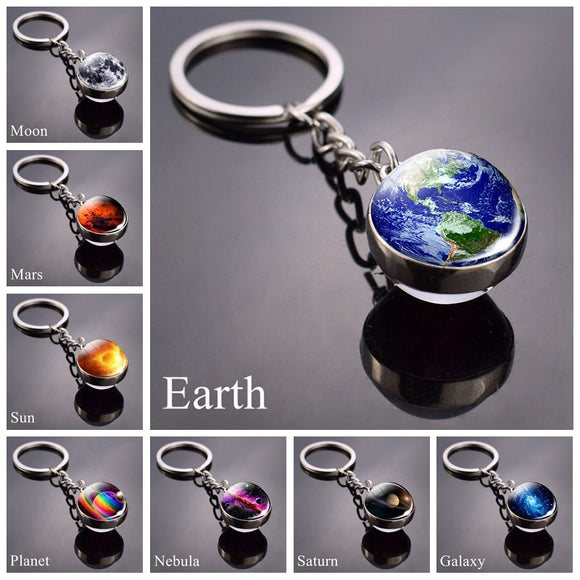 Solar System Planet Keychain Moon Earth Mars Galaxy Art Picture Cabochon Glass Ball Key Chain Universe Jewelry For Men For Women