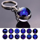Double Side Glass Ball 12 Zodiac Signs Keychain Metal Key Chain Holder Couples Keychain Gifts Constellation Jewelry Accessories