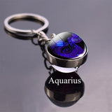 Double Side Glass Ball 12 Zodiac Signs Keychain Metal Key Chain Holder Couples Keychain Gifts Constellation Jewelry Accessories