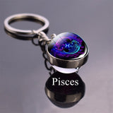 Double Side Glass Ball 12 Zodiac Signs Keychain Metal Key Chain Holder Couples Keychain Gifts Constellation Jewelry Accessories